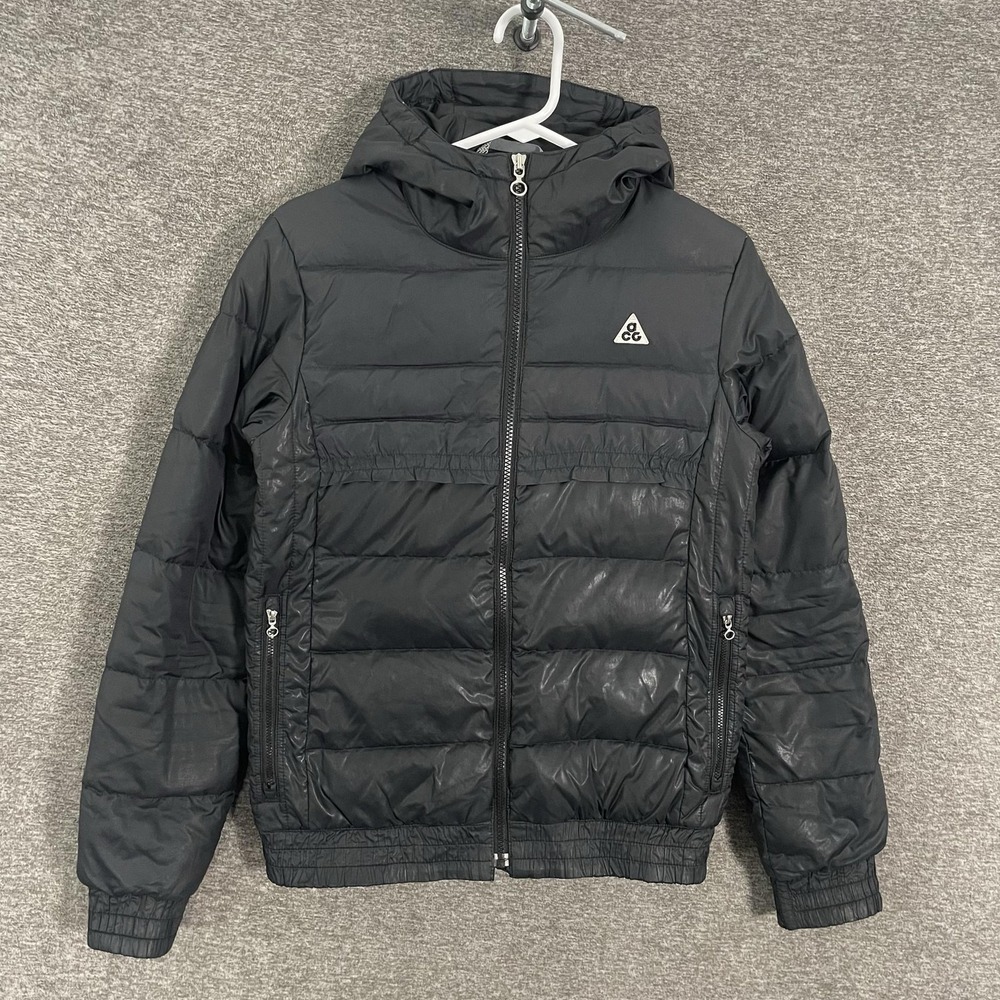 Nike ACG Down Puffer Jacket Womens XS Black Hooded Insulated Full Zip READ